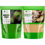 BLISS OF EARTH 250GM Organic Moringa Leaves Powder+250GM Organic Ginger Powder Dry for Tea & Juice Pure Antioxidant Super Food Pack of 2