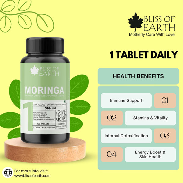 Purity Moringa Oleifera Leaf Powder Tablets 500gm With Quick Release & Enhanced Bioavailability, Green Superfood Supplement, 60 Tablets