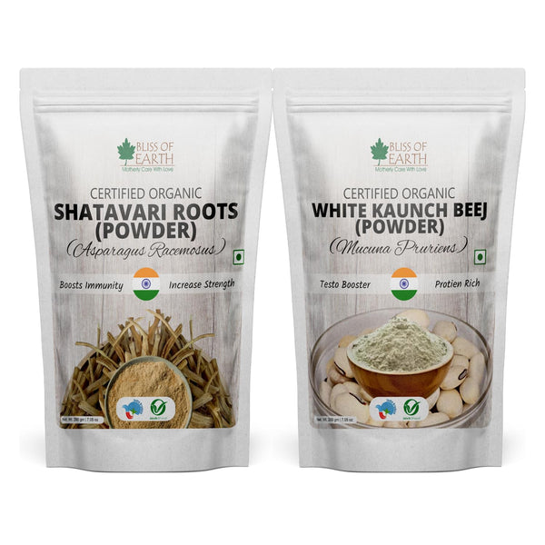 Bliss of Earth Shatavari Powder Organic & Kaunch Beej Powder, Mucuna Pruriens Organic Good for Immunity & Stamina 200gm (Pack of 2)