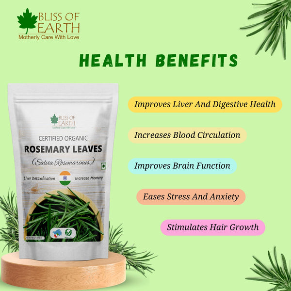 Bliss of Earth Dried Rosemary Leaves & Basil Leaves Tulsi leafs Certified Organic Herbs Great for Tea, Cooking, Seasoning, Health & Wellness 50GM Each