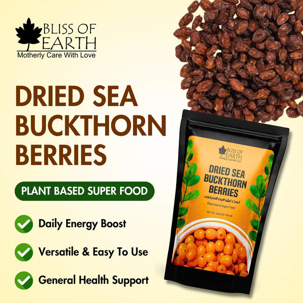 Bliss of Earth Himalayan Sea Buckthorn Berries (100g) Naturally Sun-Dried Wild Berries Packed with Omega 3, 6, 7 & 9 + Vitamins C & E Supports Immunity, Digestion & Metabolism Enhances Skin Glow & Hair Health Zero Added Sugar