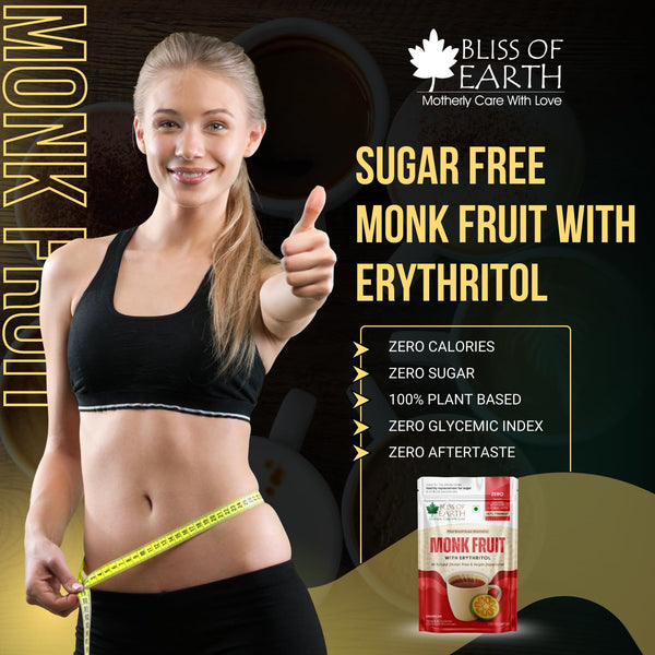 Bliss of Earth Monk Fruit Sweetener with Erythritol 100gm (Golden), 1:1 Zero Calorie Sugar Alternative, Keto Friendly, No Aftertaste, Zero Glycaemic Natural Sweetener,