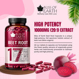 Bliss of Earth BeetRoot Capsules | 120 Veg Capsules 10000 mg (20:1) | Rich Antioxidant Capsule | Supports Energy, Digestion & Overall Wellness | Plant Based Supplement