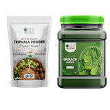 Bliss of Earth Spinach Powder & Organic Triphala Powder Churan Ayurvedic Herbal 300+400 gm (Pack of 2)