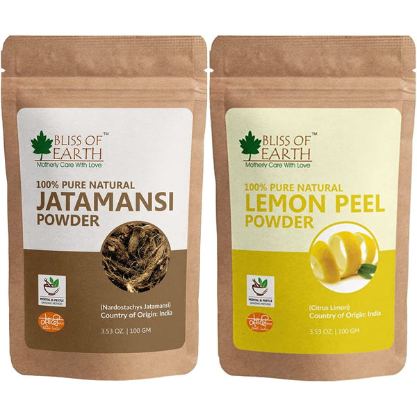 Bliss of Earth® 100GM Natural Jatamansi Powder + 100GM Lemon Peel Powder For Skin Whitening, Acne & Face Lightening