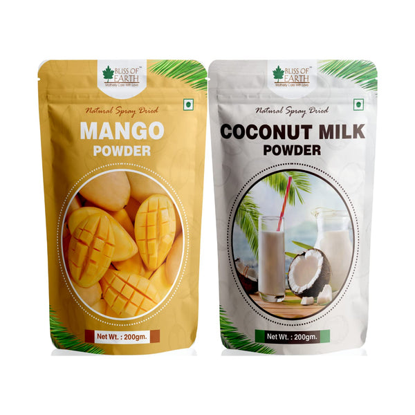 Bliss of Earth 200gm Mango Powder + 200gm Coconut Milk Powder Natural Spray Dried Taste and Healthy Combo