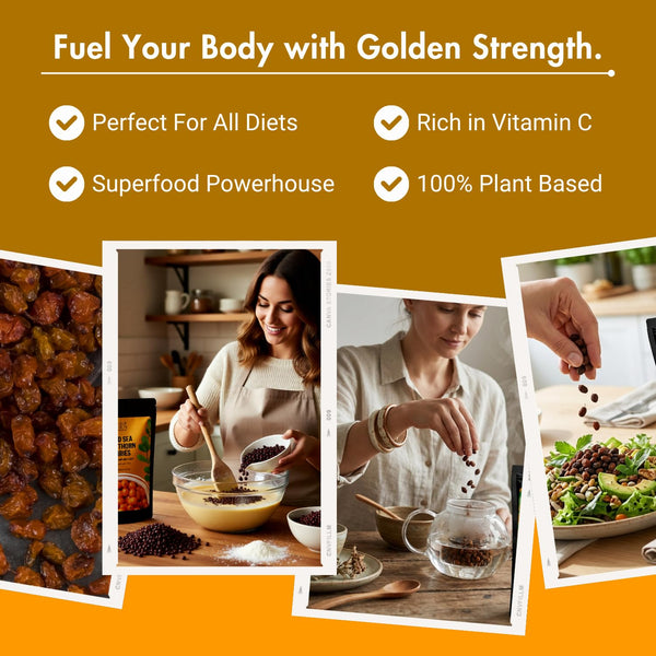 Bliss of Earth Himalayan Sea Buckthorn Berries (100g) Naturally Sun-Dried Wild Berries Packed with Omega 3, 6, 7 & 9 + Vitamins C & E Supports Immunity, Digestion & Metabolism Enhances Skin Glow & Hair Health Zero Added Sugar