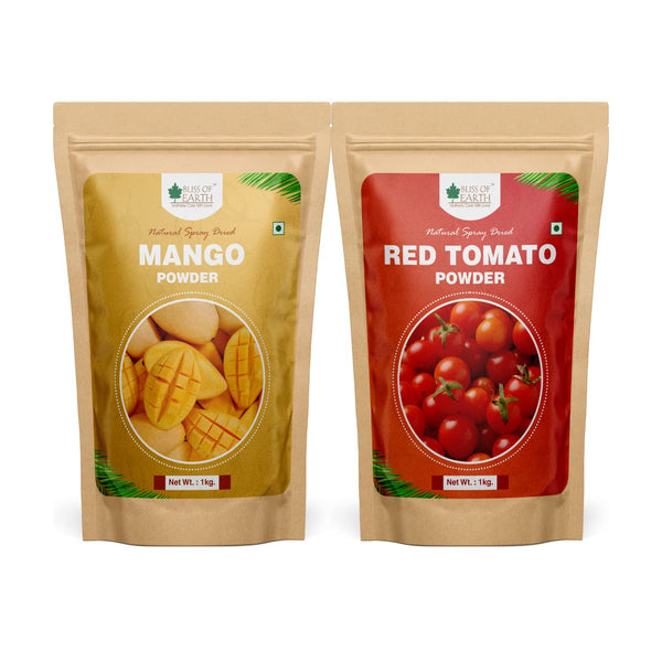 Bliss of Earth 1kg Mango Powder + 1kg Red Tomato Powder Natural Spray Dried Fruit & Veg Combo(Pack of 2)