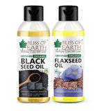 Bliss of Earth 100ML Certified Organic Black Seed Oil+Certified Organic Flaxseed Oil | 100ML |100% Pure Plant Based Source of Omega's 3,6 & 9 (Pack of 2)