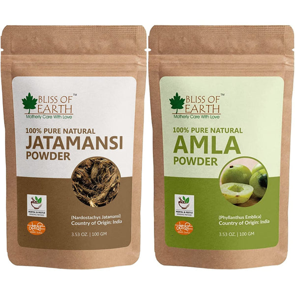 Bliss of Earth® 100% Pure & Natural Jatamansi Powder+100% Pure Natural AMLA Powder | 100GM | Indian Gooseberry | Great For Hair Conditioning & Hair Coloring Mixture (Pack of 2)
