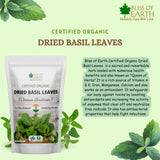 Bliss of Earth Organic Dried Basil Leaves Tulsi leaf & Organic Stevia Leaves Dried, Natural & Sugarfree Great Health & Immunity Combo Each 100g