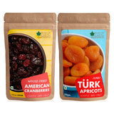 Bliss of Earth 200gm Whole Dried American Cranberries+200gm Jumbo Turkish Apricots Exotic Dry Fruit Vitamins E, K & C Rich
