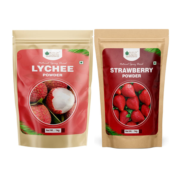 LYCHEE (litchi) Powder + Strawberry Powder Natural Spray Dried 1kg (Combo Pack of 2)