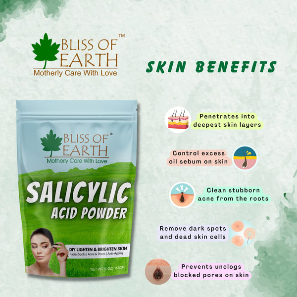 Bliss of Earth Salicylic Acid Powder Great for Making Skin Care Products Cleanser, Moisturizer, Anti Aging Serum, Body Wash & DIY Products 226gm