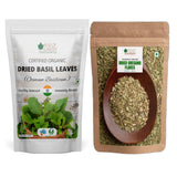 Bliss of Earth Organic Dried Basil Leaves Tulsi leaf & Organic Dried Oregano Flakes for Seasoning On Pizza & Pasta Combo Each 100g
