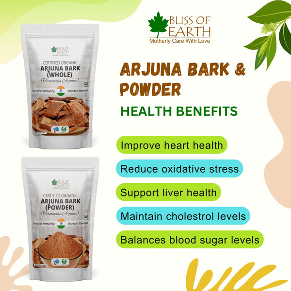 Bliss of Earth Arjuna Bark Powder, 100g, Pure Herbal Supplement for Heart Health and Blood Pressure, Organic, Natural Cardiovascular Support