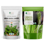 Bliss of Earth Organic Dried Basil Leaves Tulsi leaf & Lemongrass Leaves, Healthy Green Tea Great for Boost Metabolism & Immunity Combo Each 100g