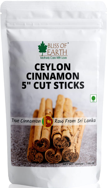 Bliss of Earth 200gm Garlic Powder + 200gm Ceylon Cinnamon (Dalchini) 5" Cut Sticks True Cinnamon Raw From Sri Lanka Original