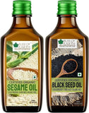 Bliss of Earth 500ml Certified Organic White Sesame Oil + 500ml Organic Kalonji Oil For Eating, Black Seed Oil For Hair, Cold pressed & Hexane Free