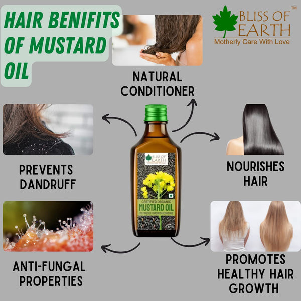 Bliss of Earth 500ML Certified Organic Mustard Oil+500ML Certified Organic Castor Oil for Hair Growth Cold Pressed & Hexane Free