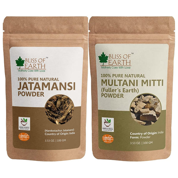 Bliss of Earth® 100% Pure & Natural Jatamansi Powder 100GM+100% Pure Multani Mitti Powder | Fuller's Earth Powder | 100GM | Great For Hair, Face, Skin (pack of 2)