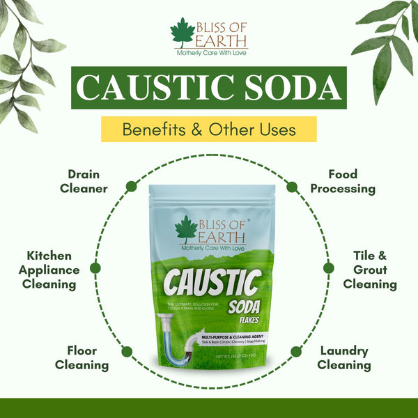 Bliss of Earth Caustic Soda Drain Cleaner, Pure Caustic Soda for Soap Making & Cleaning, Industrial Grade Fast Acting Formula For Clear Blockage Instantly, (1 KG)