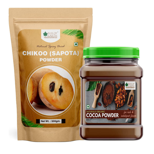 Bliss of Earth 500gm Chikoo (Sapota) Powder + 500gm Naturally Organic Dark Cocoa Powder for Chocolate Cake Making & Chocolate Shake, Unsweetened