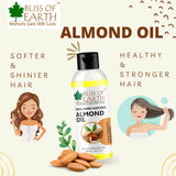 Bliss of Earth® 100% Organic Argan Oil Of Morocco+Natural Sweet Almond Oil (Coldpressed & Unrefined) Extracted From Whole Almond Kernels (2X100ML)