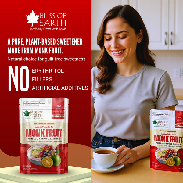 Bliss of Earth Pure Monk Fruit Extract Powder Without Erythritol, Zero Calorie Natural Sugar Free Sweetener, Keto & Diabetic Friendly, Healthy Sugar Substitute for Tea, Coffee, Baking & Cooking, 42.52gm, 850 Servings