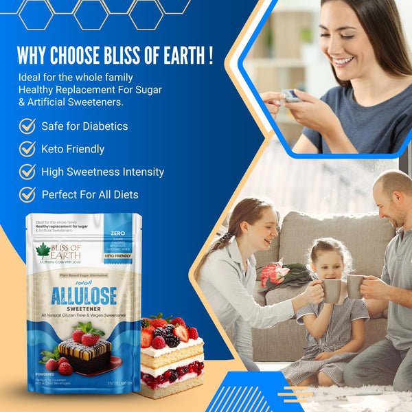 Bliss of Earth Allulose Sweetener 100gm Zero Calorie Keto Sweetener  Natural Sugar Substitute  Zero Glycemic Allulose Powder  Non-GMO, Vegan  Ideal for Baking & Beverages
