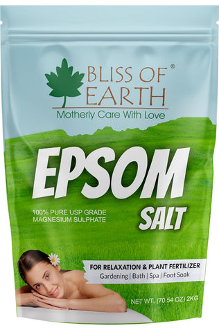 Bliss of Earth Epsom Salt for Bath, Plants & Foot Soak, Natural Magnesium Sulfate, Relaxing Soak for Muscle Relief, Aromatherapy, Vegan, Cruelty-Free (2 KG)