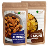 Bliss of Earth Premium Califorina Almonds (Badam) + Indian Raisin (Kismis) Seedless Dry Fruit Great for Cooking, Baking & Snacking Best For Diwali Gift 200gm Each