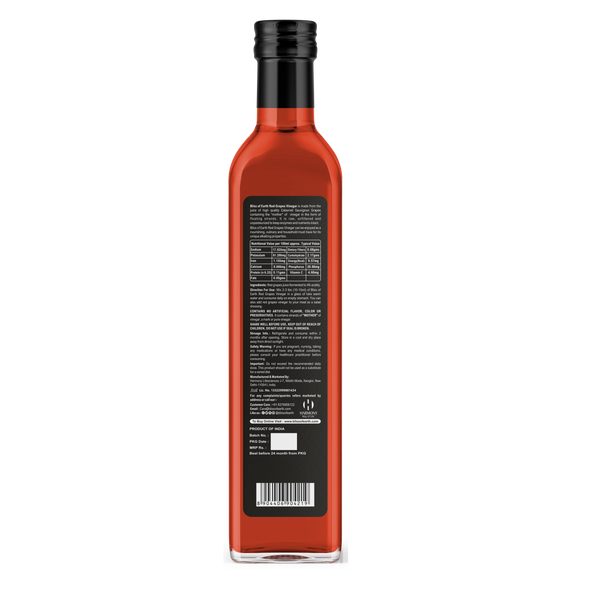 Bliss of Earth Raw Red Wine Vinegar With Mother, Unfiltered Red Grapes Vinegar For Cooking, Salad Dressings and Marinating Fresh or Grilled Vegetables, 500ml