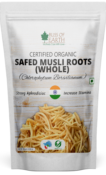 Bliss of Earth Safed Musli Roots Whole Organic Chlorophytum Borivilianum Helps Boost Immunity, Energy, Stamina For Men & Women 100gm
