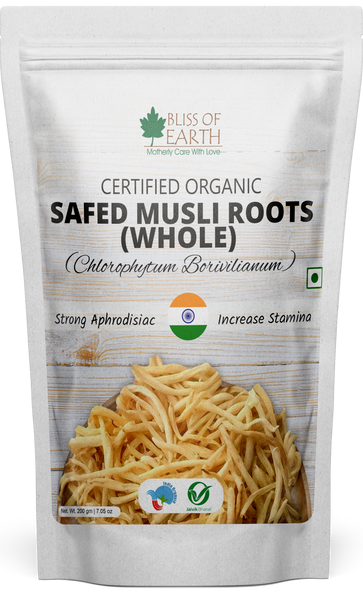 Bliss of Earth Safed Musli Roots Whole Organic Chlorophytum Borivilianum Helps Boost Immunity, Energy, Stamina For Men & Women 200g
