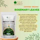 Bliss of Earth Dried Rosemary Leaves Certified Organic Rosmarinus Officinalis Great for Tea, Cooking, Hair & Memory 100GM