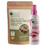 Multani Mitti Fine Powder 100gm with 100ml Rose Water Best Organic And Natural Face Mask for Pimple, Acne, Smooth Skin, Chemical Free