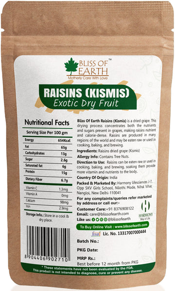 Bliss of Earth 200gm Indian Raisins (Kismis) Premium Seedless Dry Fruit