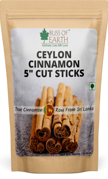 Bliss of Earth 400gm Ceylon Cinnamon (Dalchini) 5" Cut Sticks True Cinnamon Raw From Sri Lanka Original