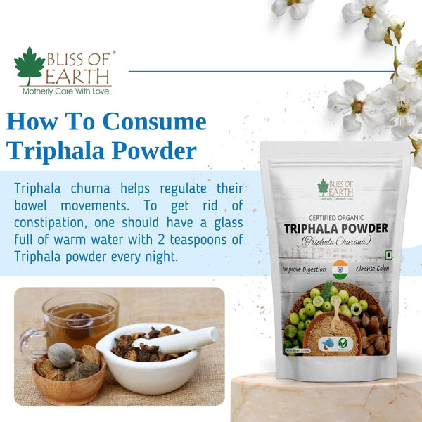 Bliss of Earth Organic Triphala Powder Churan 100% Pure Ayurvedic Herbal Blend Help for Detox & Digestion Support Boost Immunity 200gm
