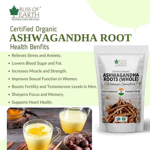 Bliss of Earth Certified Organic Ashwagandha Roots Whole 200gm