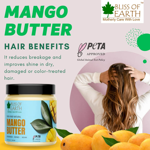 Bliss of Earth Shea Butter + Mango Butter Great For Skin & and Hair care | Stretch Mark | Skin Smoothing | Moisturizer | DIY Products 100gm Each