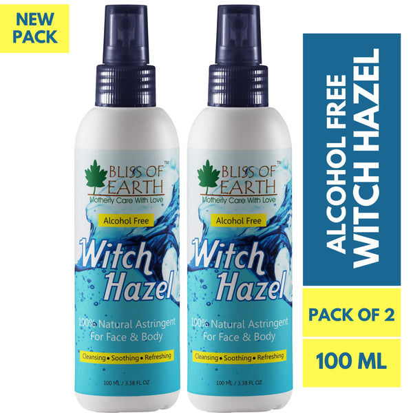 Bliss of Earth Alcohol Free Witch Hazel Toner | 2X100ML | 100% Pure & Natural Toner | Great For Face & Body |