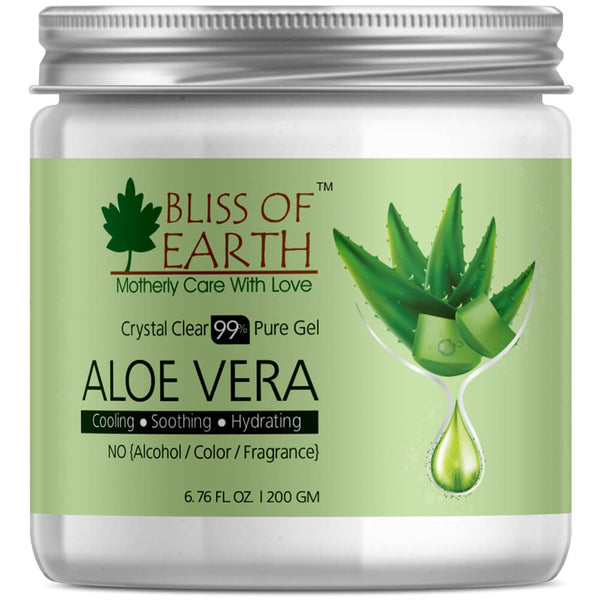 Bliss of Earth® 99% Pure Crystal Clear Aloe Vera Gel | 200GM | Great For Face, Body & Hair | Effective Cooling, Soothing & Hydrating | Paraben Free | 200GM